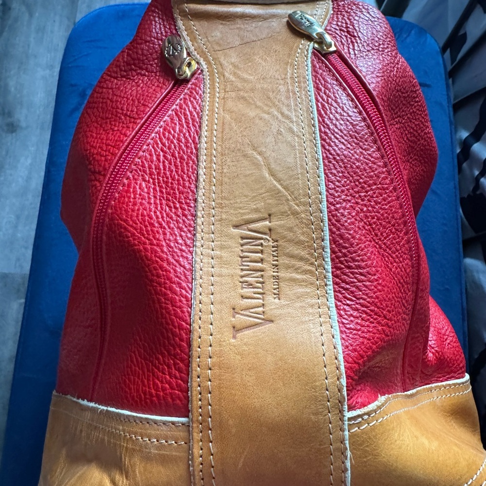 Valentina Vibrant Red and Tan Leather bag 100%leather